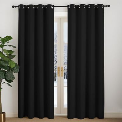 NICETOWN Décoration de Fenêtre Rideau Occultant Thermique Noir Opaque à Oeillets Decoration pour Chambre Maison Salon, Largeur 140 sur Hauteur 200cm, 2 Pièces NICETOWN Décoration de Fenêtre Rideau Occultant Thermique Noir Opaque à Oeillets Decoration pour Chambre Maison Salon, Largeur 140 sur Hauteur 200cm, 2 Pièces