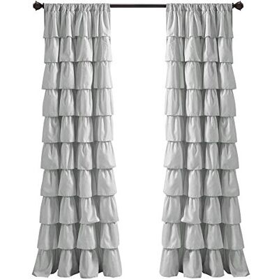 Lush Decor Rideau de fenêtre à volants gris clair style shabby chic pour salon, salle à manger, chambre à coucher (simple) 213,4 x 50 L Lush Decor Rideau de fenêtre à volants gris clair style shabby chic pour salon, salle à manger, chambre à coucher (simple) 213,4 x 50 L