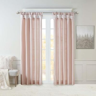 Madison Park Emilia Rideau simple en fausse soie avec doublure d'intimité, patte torsadée supérieure, rideau de fenêtre occultant pour salon, chambre, dortoir, 241,3 x 127 cm (L x l), rose poudré Madison Park Emilia Rideau simple en fausse soie avec doublure d'intimité, patte torsadée supérieure, rideau de fenêtre occultant pour salon, chambre, dortoir, 241,3 x 127 cm (L x l), rose poudré