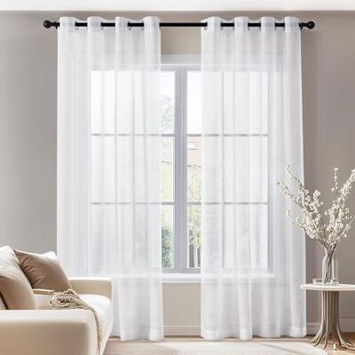 Deconovo Lot de 2 Rideaux Voilages Blancs Faux Lin Rideau Voile à Oeillet 140x290cm Decoration Salon Chambre Adulte Transparent Deconovo Lot de 2 Rideaux Voilages Blancs Faux Lin Rideau Voile à Oeillet 140x290cm Decoration Salon Chambre Adulte Transparent