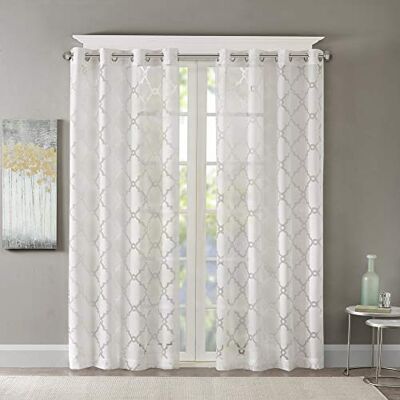 Madison Park Eden Rideaux pour chambre à coucher, moderne, contemporain, clairsemés pour salon, motif géométrique avec œillets, 127 x 213 cm, blanc Madison Park Eden Rideaux pour chambre à coucher, moderne, contemporain, clairsemés pour salon, motif géométrique avec œillets, 127 x 213 cm, blanc