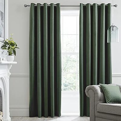 Laurence Llewelyn-Bowen Montrose Rideaux occultants en velours à œillets en polyester thermique pour salon et chambre à coucher Vert olive 66 x 54 cm Laurence Llewelyn-Bowen Montrose Rideaux occultants en velours à œillets en polyester thermique pour salon et chambre à coucher Vert olive 66 x 54 cm