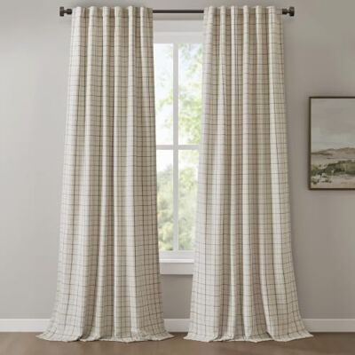 Madison Park Anaheim Rideau de fenêtre à carreaux avec doublure en polaire à isolation thermique pour chambre à coucher, 1 panneau simple, 127 x 274,3 cm, naturel Madison Park Anaheim Rideau de fenêtre à carreaux avec doublure en polaire à isolation thermique pour chambre à coucher, 1 panneau simple, 127 x 274,3 cm, naturel