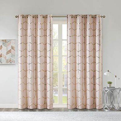 Intelligent Design Madison Park Raina Total Blackout Metallic Print Grommet Top Window Curtain Panel Thermal Insulated Light Blocking Drape for Bedroom Living Room and Dorm, 50x84, Blush/Gold Intelligent Design Madison Park Raina Total Blackout Metallic Print Grommet Top Window Curtain Panel Thermal Insulated Light Blocking Drape for Bedroom Living Room and Dorm, 50x84, Blush/Gold