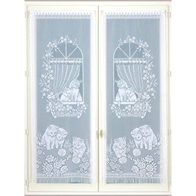HomeMaison Paire de Vitrages Droits à Franges, Polyester, Blanc, 220x60 cm HomeMaison Paire de Vitrages Droits à Franges, Polyester, Blanc, 220x60 cm