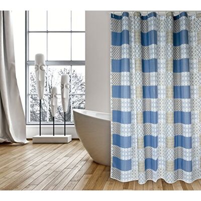 MSV Rideau de Douche Polyester CERAMIQUE 180x200cm QUALITÉ Premium Bleu Anneaux Inclus MSV Rideau de Douche Polyester CERAMIQUE 180x200cm QUALITÉ Premium Bleu Anneaux Inclus