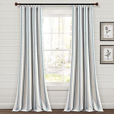 Lush Decor Paire de rideaux de fenêtre en coton teint à rayures de style ferme, charme rustique et moderne, tissu en coton respectueux de l'environnement, 106,7 cm de large x 213,4 cm de long, bleu Lush Decor Paire de rideaux de fenêtre en coton teint à rayures de style ferme, charme rustique et moderne, tissu en coton respectueux de l'environnement, 106,7 cm de large x 213,4 cm de long, bleu