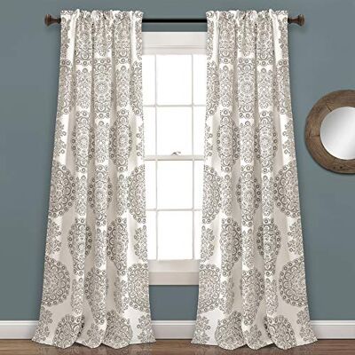 Lush Decor , Paire de rideaux occultants gris Evelyn Medallion, 241,3 x 132,1 cm + tête de 5,1 cm, 241,3 x 132,1 cm Lush Decor , Paire de rideaux occultants gris Evelyn Medallion, 241,3 x 132,1 cm + tête de 5,1 cm, 241,3 x 132,1 cm