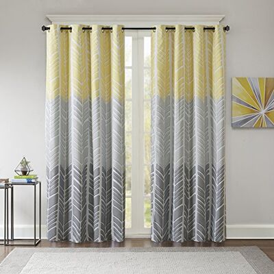 Intelligent Design Adel Panneau de fenêtre imprimé noir, Polyester, jaune, 84" Panel Intelligent Design Adel Panneau de fenêtre imprimé noir, Polyester, jaune, 84" Panel