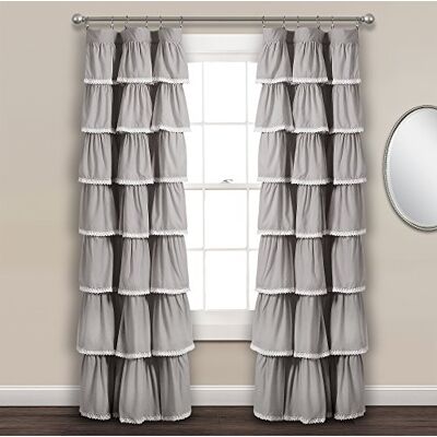 Lush Decor Rideau de fenêtre à volants et dentelle, 213 x 132 cm, gris Lush Decor Rideau de fenêtre à volants et dentelle, 213 x 132 cm, gris