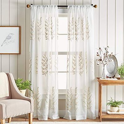 Martha Stewart Georgia Paire de rideaux de fenêtre transparents brodés avec passe-tringle, 84, ivoire Martha Stewart Georgia Paire de rideaux de fenêtre transparents brodés avec passe-tringle, 84, ivoire