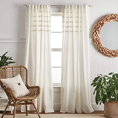 Martha Stewart Water'S Edge Paire de rideaux touffetés avec passe-tringle, languette arrière, 241,3 cm, blanc Martha Stewart Water'S Edge Paire de rideaux touffetés avec passe-tringle, languette arrière, 241,3 cm, blanc