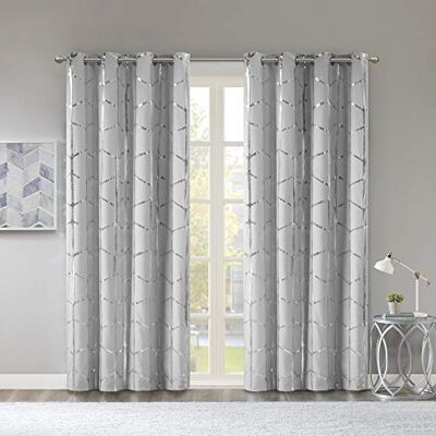 Intelligent Design Raina Total Rideau occultant à œillets avec impression métallique pour fenêtre simple Isolation thermique Blocage de la lumière Pour chambre à coucher, salon et dortoir 1 pièce 127 x 160 cm Gris/argenté Intelligent Design Raina Total Rideau occultant à œillets avec impression métallique pour fenêtre simple Isolation thermique Blocage de la lumière Pour chambre à coucher, salon et dortoir 1 pièce 127 x 160 cm Gris/argenté