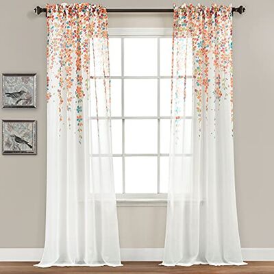 Lush Decor Paire de rideaux transparents à fleurs pleureuses Turquoise/mandarine 213,4 x 96,5 cm Lush Decor Paire de rideaux transparents à fleurs pleureuses Turquoise/mandarine 213,4 x 96,5 cm