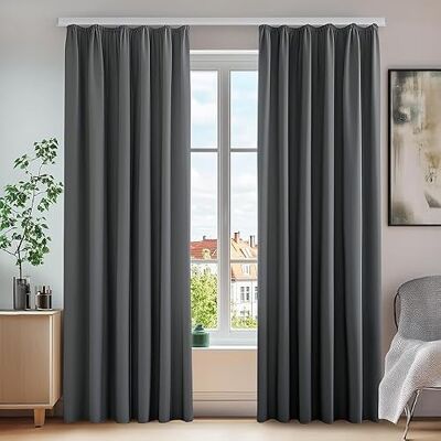 Deconovo Lot de 2 rideaux avec galon fronceur, protection contre le froid, occultant, protection contre le bruit, pour salon, chambre à coucher, 175 x 140 cm (hauteur x largeur) Gris foncé Deconovo Lot de 2 rideaux avec galon fronceur, protection contre le froid, occultant, protection contre le bruit, pour salon, chambre à coucher, 175 x 140 cm (hauteur x largeur) Gris foncé