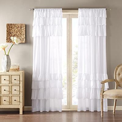 Madison Park Anna, 1 Rideau uni à volants en coton pour fenêtre, pour chambre à coucher, salon ou salle à manger, décoration d’intérieur de ferme et chalet, 127 x 160 cm, Blanc Madison Park Anna, 1 Rideau uni à volants en coton pour fenêtre, pour chambre à coucher, salon ou salle à manger, décoration d’intérieur de ferme et chalet, 127 x 160 cm, Blanc
