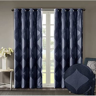 SUNSMART Bentley Rideaux de fenêtre occultants en jacquard Ogee tricoté, œillets pour décoration de salon, isolation thermique, rideaux occultants pour chambre à coucher et appartements, 127 x 241,3 cm, bleu marine SUNSMART Bentley Rideaux de fenêtre occultants en jacquard Ogee tricoté, œillets pour décoration de salon, isolation thermique, rideaux occultants pour chambre à coucher et appartements, 127 x 241,3 cm, bleu marine