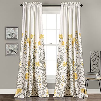 Lush Decor Aprile Rideaux occultants à motif floral de feuilles pour salon, salle à manger, chambre à coucher (paire), 132,1 cm de large x 213,4 cm de long, jaune et gris Lush Decor Aprile Rideaux occultants à motif floral de feuilles pour salon, salle à manger, chambre à coucher (paire), 132,1 cm de large x 213,4 cm de long, jaune et gris