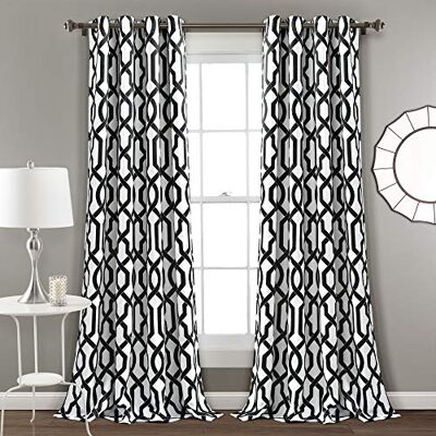 Lush Decor Edward Treillis Paire de rideaux filtrants pour salon, salle à manger, chambre à coucher, 132 cm x 213 cm (l x L), noir et blanc Lush Decor Edward Treillis Paire de rideaux filtrants pour salon, salle à manger, chambre à coucher, 132 cm x 213 cm (l x L), noir et blanc