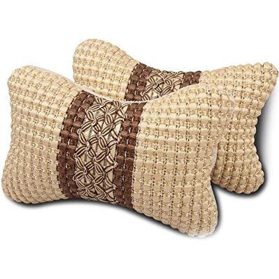 YMZ Lot de 2 coussins universels pour appuie-tête de siège de voiture Accessoires d'intérieur de voiture Beige YMZ Lot de 2 coussins universels pour appuie-tête de siège de voiture Accessoires d'intérieur de voiture Beige