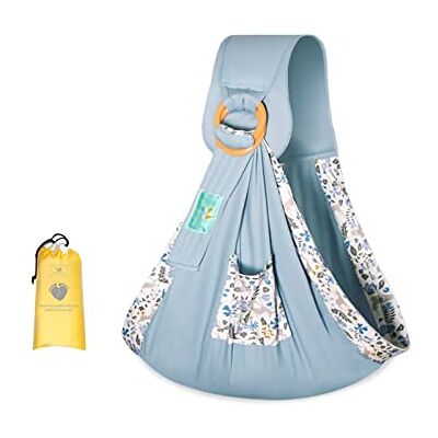 SONARIN Écharpe de transport en coton pour bébé Couverture d'allaitement réglable avec anneaux robustes pour nouveau-né jusqu'à 15 kg Cerf bleu SONARIN Écharpe de transport en coton pour bébé Couverture d'allaitement réglable avec anneaux robustes pour nouveau-né jusqu'à 15 kg Cerf bleu