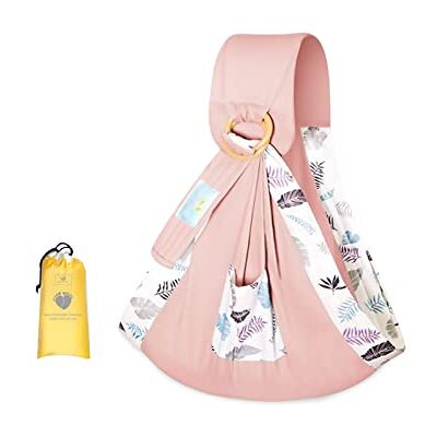 SONARIN Écharpe de portage en coton doux, système de portage, écharpe d'allaitement, avec anneaux réglables, pour nouveau-né, jusqu'à 15 kg (feuille rose) SONARIN Écharpe de portage en coton doux, système de portage, écharpe d'allaitement, avec anneaux réglables, pour nouveau-né, jusqu'à 15 kg (feuille rose)