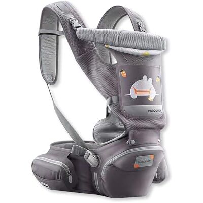 SONARIN Porte-bébé léger multifonctionnel avec siège de hanche, porte-bébé ergonomique et respirant, sac à dos de transport avant multi-positions pour 0 à 36 mois (gris) SONARIN Porte-bébé léger multifonctionnel avec siège de hanche, porte-bébé ergonomique et respirant, sac à dos de transport avant multi-positions pour 0 à 36 mois (gris)