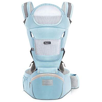 SONARIN Porte-bébé ergonomique avec Siège de Hanche/Pur coton, support de tête, multiposition: dorsal, ventral, réglable pour nouveau-né et enfant de 0 à 36 mois (jusqu'à 30 kg) Bleu Clair SONARIN Porte-bébé ergonomique avec Siège de Hanche/Pur coton, support de tête, multiposition: dorsal, ventral, réglable pour nouveau-né et enfant de 0 à 36 mois (jusqu'à 30 kg) Bleu Clair