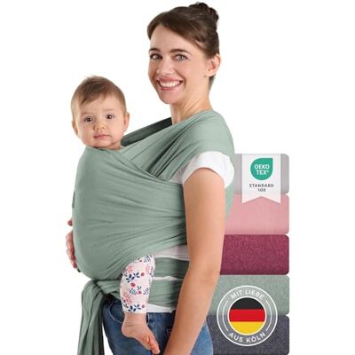 Laleni Echarpe de portage bebe nouveau-né jusqu'à 15 kg en coton porte bebe naissance certifiée OEKO-TEX porteur bebe 5,10m de long porte bebe physiologique vert porte enfant porte-bebe Laleni Echarpe de portage bebe nouveau-né jusqu'à 15 kg en coton porte bebe naissance certifiée OEKO-TEX porteur bebe 5,10m de long porte bebe physiologique vert porte enfant porte-bebe