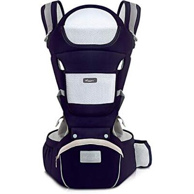 SONARIN Porte-bébé ergonomique avec Siège de Hanche/Pur coton, support de tête, multiposition: dorsal, ventral, réglable pour nouveau-né et enfant de 0 à 36 mois (jusqu'à 30 kg) Bleu SONARIN Porte-bébé ergonomique avec Siège de Hanche/Pur coton, support de tête, multiposition: dorsal, ventral, réglable pour nouveau-né et enfant de 0 à 36 mois (jusqu'à 30 kg) Bleu