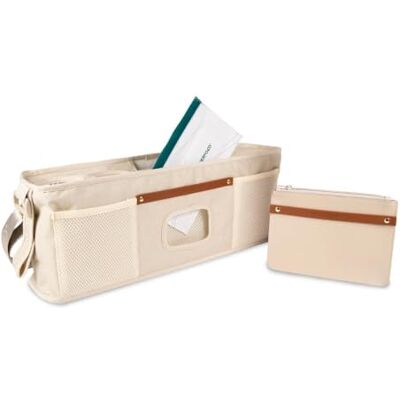 WONDERFOLD Organiseur pour Poussette avec Porte-gobelets isothermes, poignée de Fermeture Velcro et 2 Poches de Rangement et bandoulière Amovible pour Un Transport Facile, Beige, Taille unique WONDERFOLD Organiseur pour Poussette avec Porte-gobelets isothermes, poignée de Fermeture Velcro et 2 Poches de Rangement et bandoulière Amovible pour Un Transport Facile, Beige, Taille unique