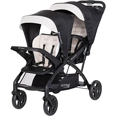 Baby Trend Sit N Stand Poussette tandem double 2.0 DLX avec harnais de sécurité 5 points, auvent ombragé, compartiment de rangement et 2 porte-gobelets, kaki moderne Baby Trend Sit N Stand Poussette tandem double 2.0 DLX avec harnais de sécurité 5 points, auvent ombragé, compartiment de rangement et 2 porte-gobelets, kaki moderne