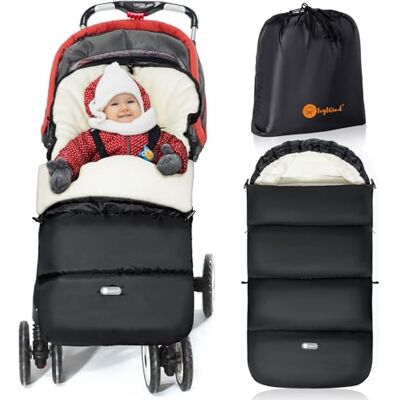 IvyWind Chancelière d'hiver pour poussette Imperméable Avec cordon de serrage Universelle Avec fermeture éclair réglable Amovible et lavable en machine Noir et blanc IvyWind Chancelière d'hiver pour poussette Imperméable Avec cordon de serrage Universelle Avec fermeture éclair réglable Amovible et lavable en machine Noir et blanc