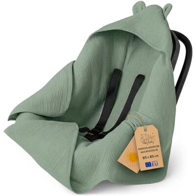 Totsy Baby Couverture bébé en mousseline – léger nid d'ange respirant pour siège auto avec capuche pour l'été – thermorégulant pour poussette et nouveau-né 90×90 cm Sauge Oeko-Tex Totsy Baby Couverture bébé en mousseline – léger nid d'ange respirant pour siège auto avec capuche pour l'été – thermorégulant pour poussette et nouveau-né 90×90 cm Sauge Oeko-Tex
