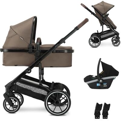 Deryan NOA Poussette 3 en 1 jusqu'à 22 kg (0-4 ans) avec siège enfant I-SIZE 40-75 cm, fonction buggy, position allongée réglable, grande capote extensible, roues gonflables, Hazel Deryan NOA Poussette 3 en 1 jusqu'à 22 kg (0-4 ans) avec siège enfant I-SIZE 40-75 cm, fonction buggy, position allongée réglable, grande capote extensible, roues gonflables, Hazel