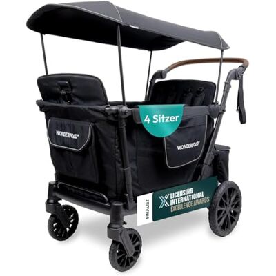 WONDERFOLD L4 Quad Poussette (4 places) – Poussette pliable avec sièges avec harnais 5 points, entrée latérale et auvent réglable UPF50+ – Noir WONDERFOLD L4 Quad Poussette (4 places) – Poussette pliable avec sièges avec harnais 5 points, entrée latérale et auvent réglable UPF50+ – Noir