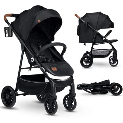 Lionelo Zoey Poussette pour bébé jusqu'à 15 kg, capote XXL avec protection solaire, position allongée, repose-pieds réglable, roues en mousse EVA, moustiquaire, pliable, noir Lionelo Zoey Poussette pour bébé jusqu'à 15 kg, capote XXL avec protection solaire, position allongée, repose-pieds réglable, roues en mousse EVA, moustiquaire, pliable, noir