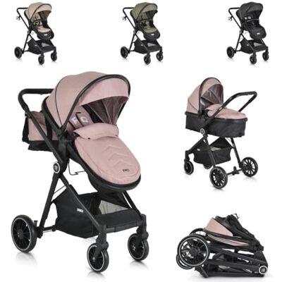 Moni Combi Poussette 2 en 1 Rio 22 kg convertible couvre-pieds pliable panier harnais, couleur : rose Moni Combi Poussette 2 en 1 Rio 22 kg convertible couvre-pieds pliable panier harnais, couleur : rose