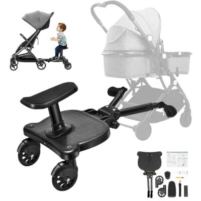 YIEMJS Buggy Board universel avec siège Marchepied pour poussette Accessoires de poussette Design à deux roues à 360° Jusqu'à 25 kg Convient aux enfants de 2 à 6 ans Noir YIEMJS Buggy Board universel avec siège Marchepied pour poussette Accessoires de poussette Design à deux roues à 360° Jusqu'à 25 kg Convient aux enfants de 2 à 6 ans Noir