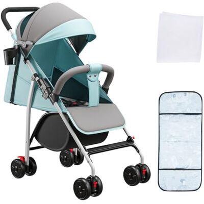 OHMG Poussette canne compacte Ingenious,Poussettes 4 roues,Poussettes citadines,de 0 à 4 ans,Assis ou couché,poignée réglable,Landau à 4 roues avec tapis en coton et moustiquaire (C-Bleu clair) OHMG Poussette canne compacte Ingenious,Poussettes 4 roues,Poussettes citadines,de 0 à 4 ans,Assis ou couché,poignée réglable,Landau à 4 roues avec tapis en coton et moustiquaire (C-Bleu clair)