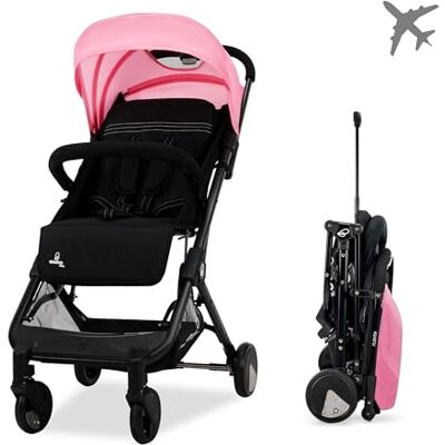 Asalvo Flight Poussette légère, chariot pliable ultra léger et compact, poignée trolley, bagage avion, inclinable, poids 6,6 kg, barre de sécurité, harnais 5 points, dès la naissance (noir/rose) Asalvo Flight Poussette légère, chariot pliable ultra léger et compact, poignée trolley, bagage avion, inclinable, poids 6,6 kg, barre de sécurité, harnais 5 points, dès la naissance (noir/rose)