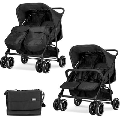 Lorelli Poussette jumeaux pliable pour 2 enfants, légère et compacte, avec système de pliage à une main, noir Lorelli Poussette jumeaux pliable pour 2 enfants, légère et compacte, avec système de pliage à une main, noir