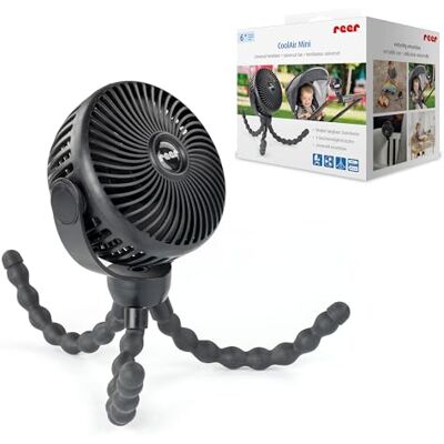 Reer CoolAir Mini ventilateur universel Ventilateur flexible pour poussette, lit bébé et maison Fonctionnement silencieux 3 vitesses USB-C Noir Reer CoolAir Mini ventilateur universel Ventilateur flexible pour poussette, lit bébé et maison Fonctionnement silencieux 3 vitesses USB-C Noir