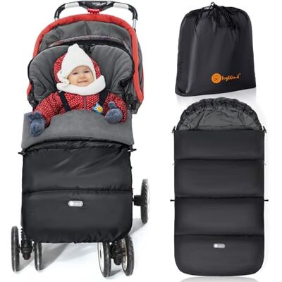 IvyWind Chancelière d'hiver pour poussette Imperméable Avec cordon de serrage Universelle Avec fermeture éclair réglable Amovible et lavable en machine Noir et gris IvyWind Chancelière d'hiver pour poussette Imperméable Avec cordon de serrage Universelle Avec fermeture éclair réglable Amovible et lavable en machine Noir et gris