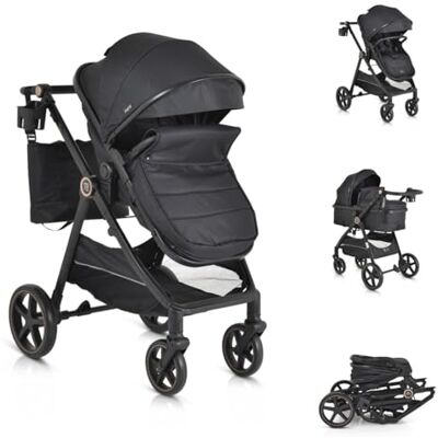 Moni Poussette 2 en 1 Tokyo 22 kg transformable sac à langer amortisseur, couleur : noir Moni Poussette 2 en 1 Tokyo 22 kg transformable sac à langer amortisseur, couleur : noir