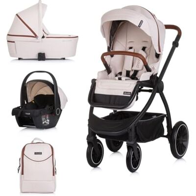 Chipolino Poussette combinée 3 en 1 Prestige Sac à dos Porte-bébé i-Size Beige et marron Chipolino Poussette combinée 3 en 1 Prestige Sac à dos Porte-bébé i-Size Beige et marron