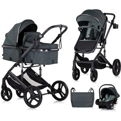 Chipolino Amore Poussette 3 en 1 Adaptateur pour nacelle, sac à langer, couvre-pieds, couleur : turquoise Chipolino Amore Poussette 3 en 1 Adaptateur pour nacelle, sac à langer, couvre-pieds, couleur : turquoise