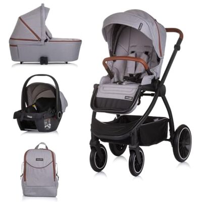Chipolino Poussette combinée 3 en 1 Prestige Sac à dos i-Size Coque bébé Couleur : gris Chipolino Poussette combinée 3 en 1 Prestige Sac à dos i-Size Coque bébé Couleur : gris
