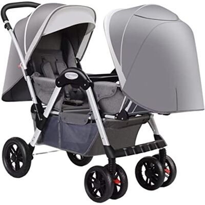 MEHWSUR Poussette double for bébé, poussette for bébé jumeaux, poussette compacte et confortable, auvent surdimensionné, poussette tandem à double siège avec sièges tandem, facile à plier (Color : Grey) MEHWSUR Poussette double for bébé, poussette for bébé jumeaux, poussette compacte et confortable, auvent surdimensionné, poussette tandem à double siège avec sièges tandem, facile à plier (Color : Grey)
