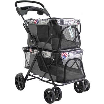 DECORN Poussette pliable double couche pour chiens et chats Poussette double pour chiot 4 roues Cage de transport légère Pour voyage, shopping, promenade Gris DECORN Poussette pliable double couche pour chiens et chats Poussette double pour chiot 4 roues Cage de transport légère Pour voyage, shopping, promenade Gris